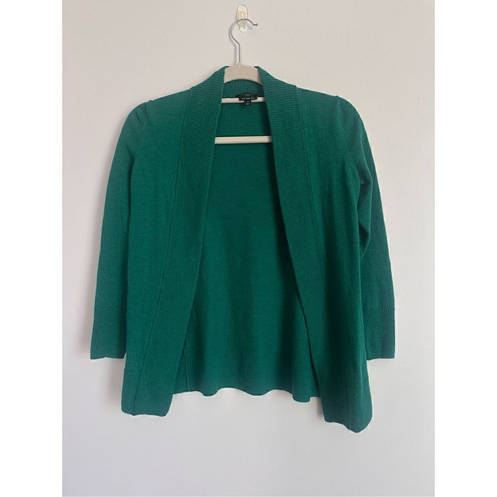 Talbots‎ Green Pure Merino Wool Knit Long Sleeve Open Cardigan